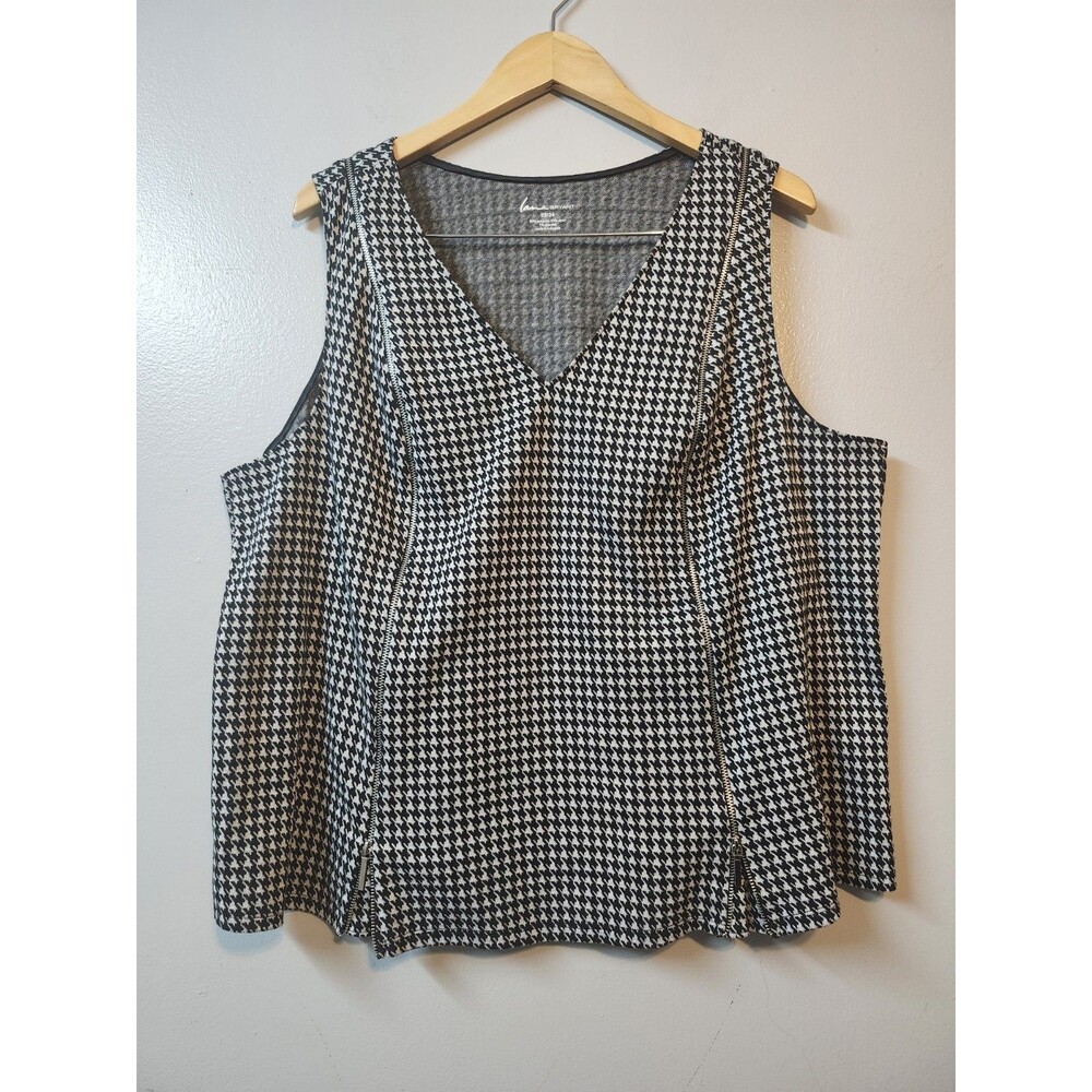 Lane Bryant 22 24 Plus Black V-Neck Shirt Vest Silver Double Zipper Goth Edgy